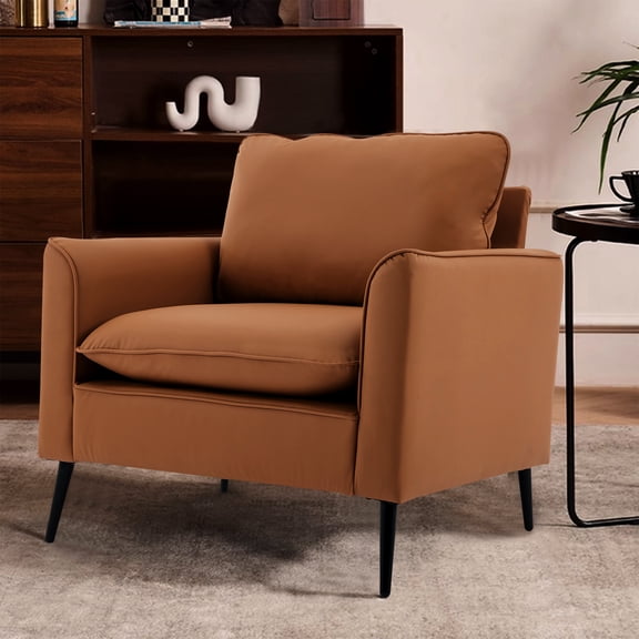 Cterwk Pack of 2 Modern Armchair with Metal Legs, Upholstered Leather Accent Chair Club Chair for Living Room, Bedroom, Office, Brown
