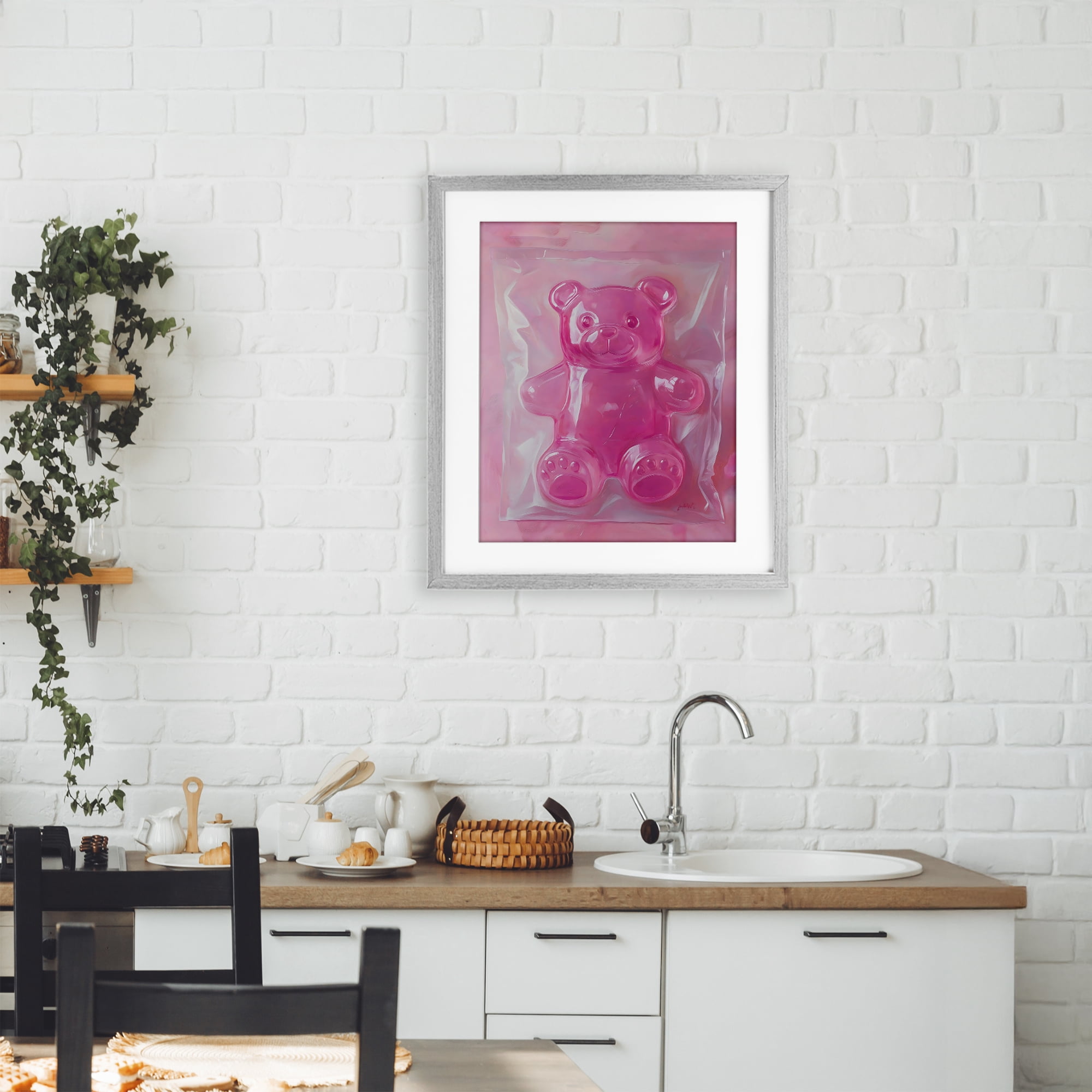 Stupell Industries Pink Gummy Candy Bear Gray Framed Print Under Glass, design by The Prints Vibe