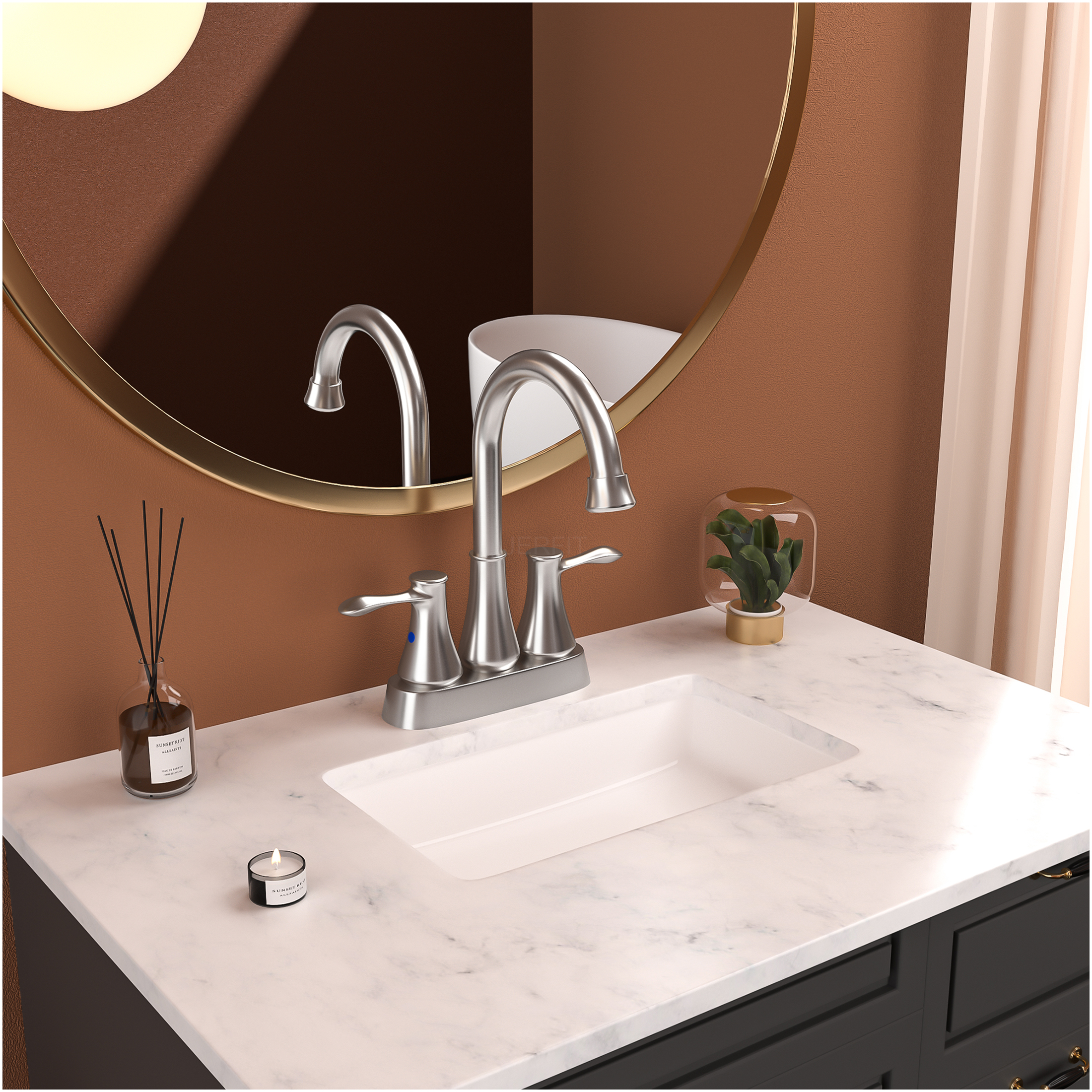 JERFIT 4-inch Centerset Bathroom Sink Faucet with Pop-Up Drain, Brushed Nickel Finish, 2-Handle Deck Mount for Vanity