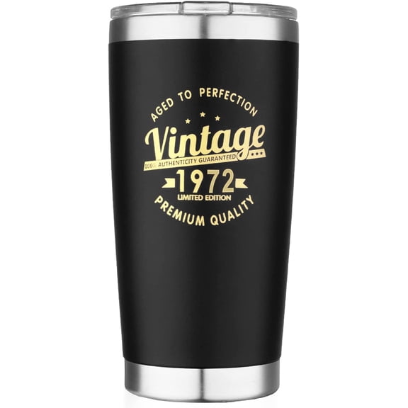 Vintage 1972 50th Birthday Gifts for Women Men Insulated Stainless Steel Tumbler - 50 Year Old Presents Best Gift for Her or Him 50th Party Decorations Supplies (Black)