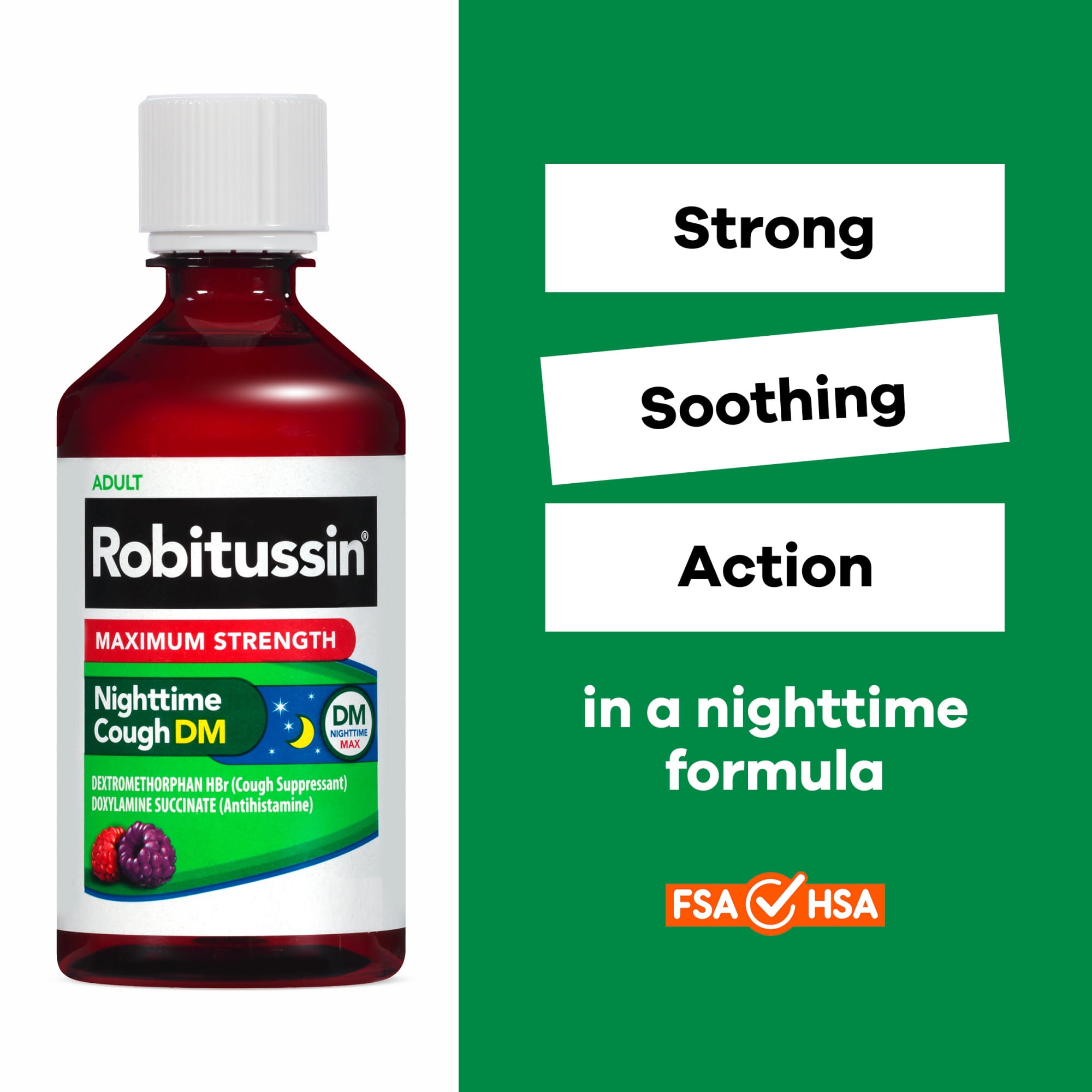 Robitussin Maximum Strength Nighttime Cough DM Max, Adult Formula, Berry Flavor Syrup 8 Fl Oz Bottle