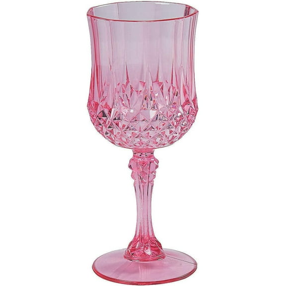 Fun Express 12 Pieces Patterned Pink Plastic Wine Glasses, Party Supplies, BPA-Free Plastic