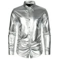 thumbnail image 2 of Mens Shirts Long Sleeve Button-Down Collared Shiny Metallic-Disco Tops Trendy Slim Fit Solid Color Nightclub Party Christmas Shirt, 2 of 8