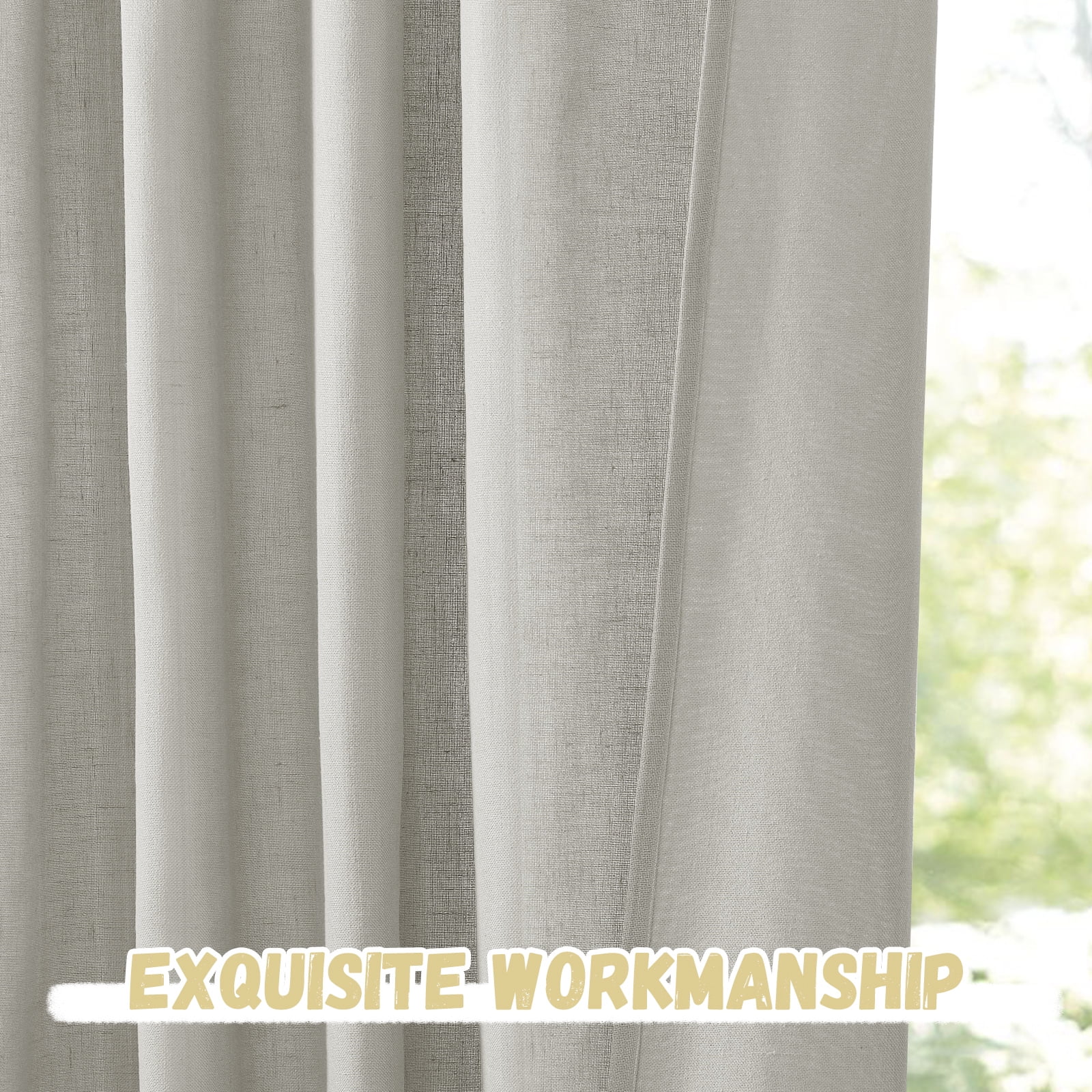 StangH Natural Linen Grey Curtains 90 inches Long, Flax Linen Blend Semi Sheer Living Room Panels Farmhouse Retro Light Airy Window Drapes for Sliding Door Bedroom,Light Grey, W55 x L90, 2 Panels