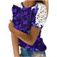 thumbnail image 1 of Camisas de Manga Corta para las Mujeres Impresión Cuello Redondo Suéter Encaje Blusa, Top Casual para el Hogar Y Diario, 1 of 1