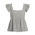 thumbnail image 6 of Tops for Women Square Neck Cotton Linen Blouse Ruffle Sleeves Peplum Top Sweet Casual Summer Clean Outfits Gray XL, 6 of 8