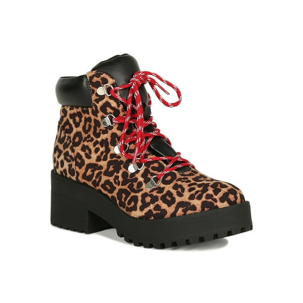 Qupid - Women D-Ring Lace Up Lug Sole Chunky Platform Ankle Booties 18625 - Walmart.com