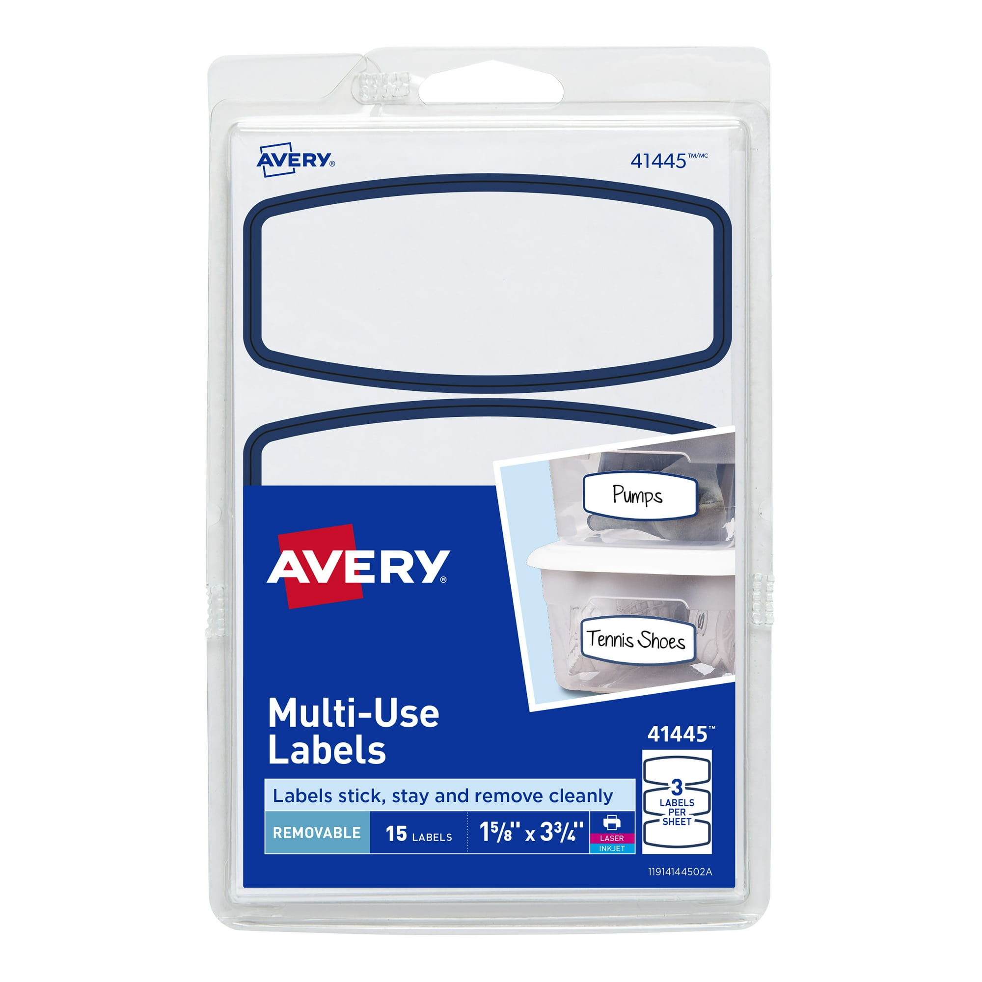 Avery Multi-Use Labels, 1-5/8" x 3-3/4", Paper, Removable, Blue Border, Laser/Inkjet, 15 Labels