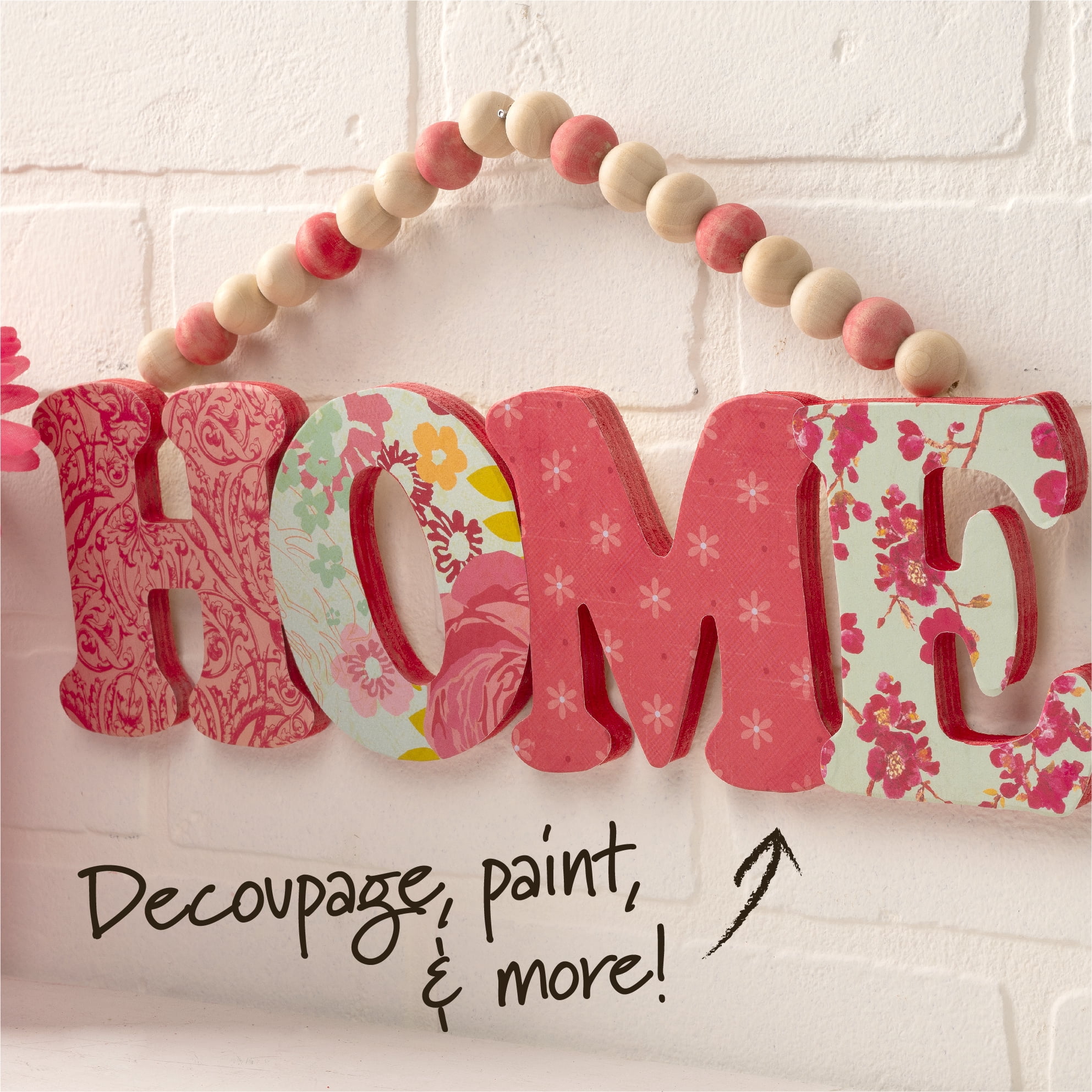 Plaid Unpainted Wood Surface Sign with Beaded Handle, Home, 14" x 4.5"