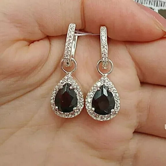 2Ct Pear Cut Lab-Created Black Diamond Drop/Dangle Earrings 14K White Gold Plated Silver
