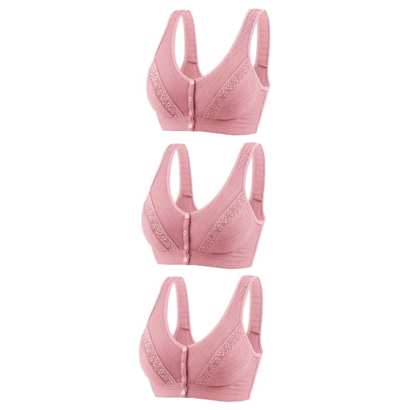 YWDJ Sleep Bras for Women Plus Size 3 Pack Front Close Comfortable Bras Wireless Sleep Bras Wide Strap Full Coverage Bras Push up Wrap Comfy Bras Padded Plus Size Comfort Solid Lounge Bras Pink M