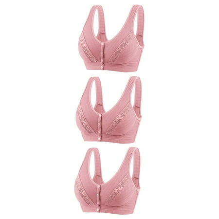 Bigersell Seamless Bra Set 3pc Front Snap Closure V-Neck Wire-Free Bra Support Women Women s Bras Lace Bra Style R-126 Basic Bra Strap Nylon Balconette Bra Feature Everyday Bras Underwear Pink L