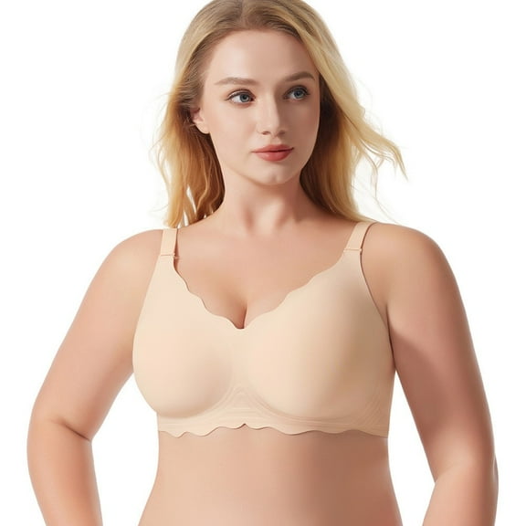 XBASW Womens Wireless T Shirt Bra Non-marking Underwear Plus Size Full Coverage Bras for Women S -3XL