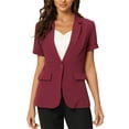 thumbnail image 1 of INSPIRE CHIC Women's Blazer Notch Lapel Collar Short Sleeves One Button Wear-to-Work Suit Jackets M Dark Red, 1 of 5