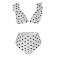 thumbnail image 6 of FAOWME Bikini Set For Women Polka Dot Print Deep V Neck Ruffles Comfortable Stylish Two Piece Swimsuit Swimwear For Pool Beach,White,S, 6 of 6