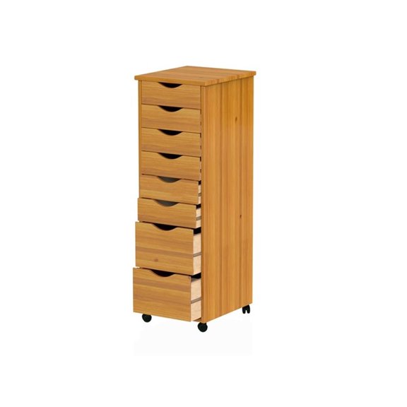 Pemberly Row Modern Hardwood 6 2 Drawers Roll Utility Cart in Med Pine
