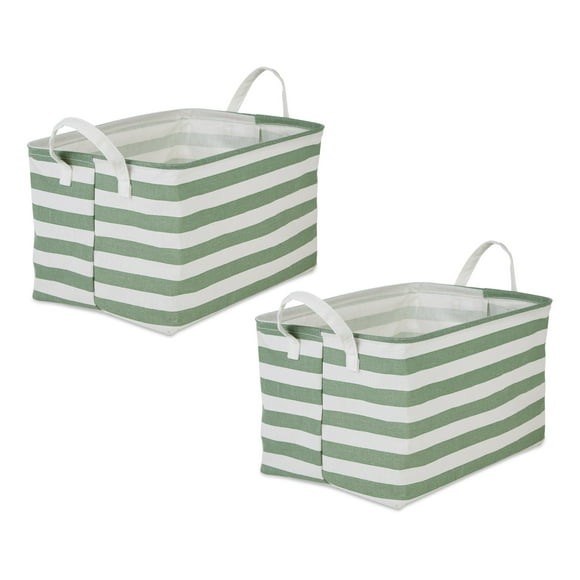 DII PE-Coated Cotton Polyester Laundry Bin Stripe Artichoke Green Rectangle Extra Large 12.5x17.5x10.5 (Set of 2)