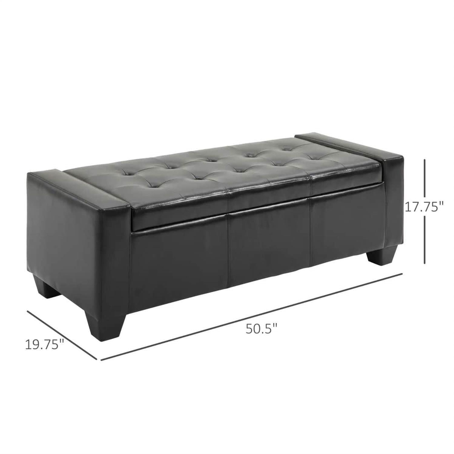 Demi Bonn 50" Oversized Ottoman, Tufted Faux Leather Bench, Storage Ottoman for Living Room, Bedroom, Modern Storage Bench, Black