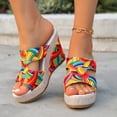 thumbnail image 2 of Womens Platform Wedge Sandals Color Block Cutout Leather Open Toe Wedges Heels Comfortable Slip on Mules Beach Vacation Slides Size 6, 2 of 7