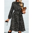 thumbnail image 4 of Cupshe Women's A Line Midi Dress Flowy Swing Speckled Print Long Sleeve High Neck Ruffle Fall Dress Multicoloured, 4 of 7