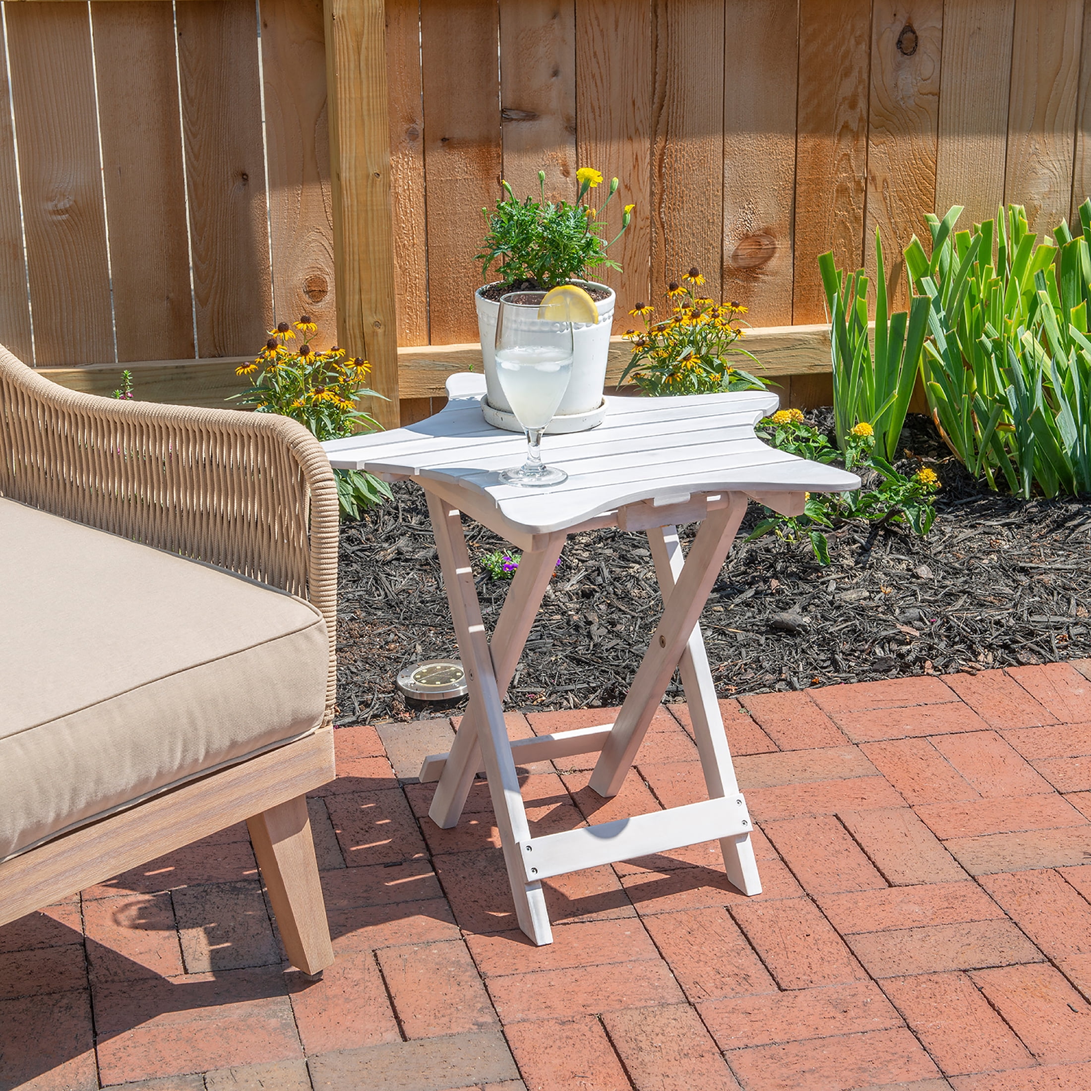 Powell Myrtle Outdoor StarShaped Folding Table, 20" Tall, White Finish