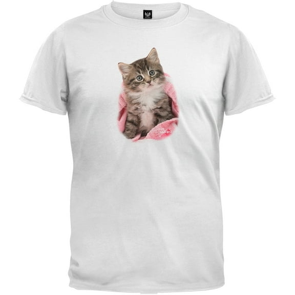 Pink Blanket Kitten White T-Shirt - Large