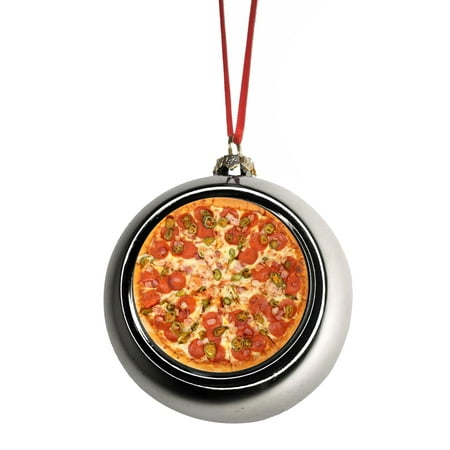 Cheesy Christmas Cheesy Pepperoni Pizza Pie Bauble Christmas Ornaments Silver Bauble Tree Xmas Balls ()