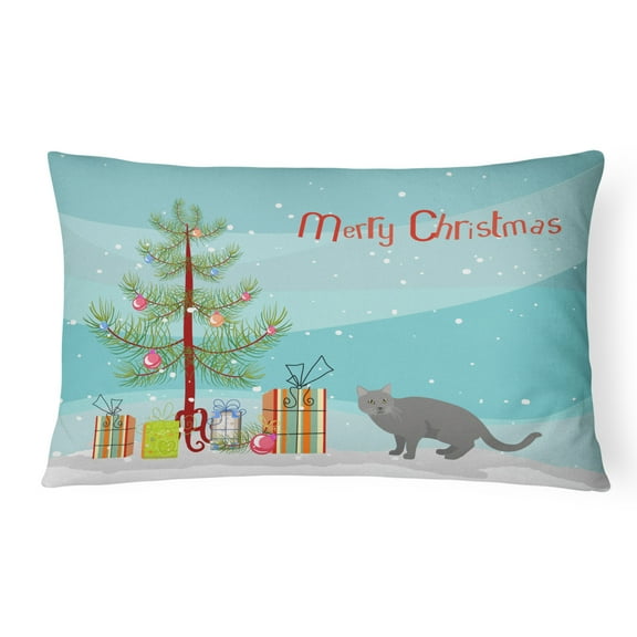 Carolines Treasures CK4582PW1216 Chartreux 1 Cat Merry Christmas Canvas Fabric Decorative Pillow, 12H x16W, multicolor