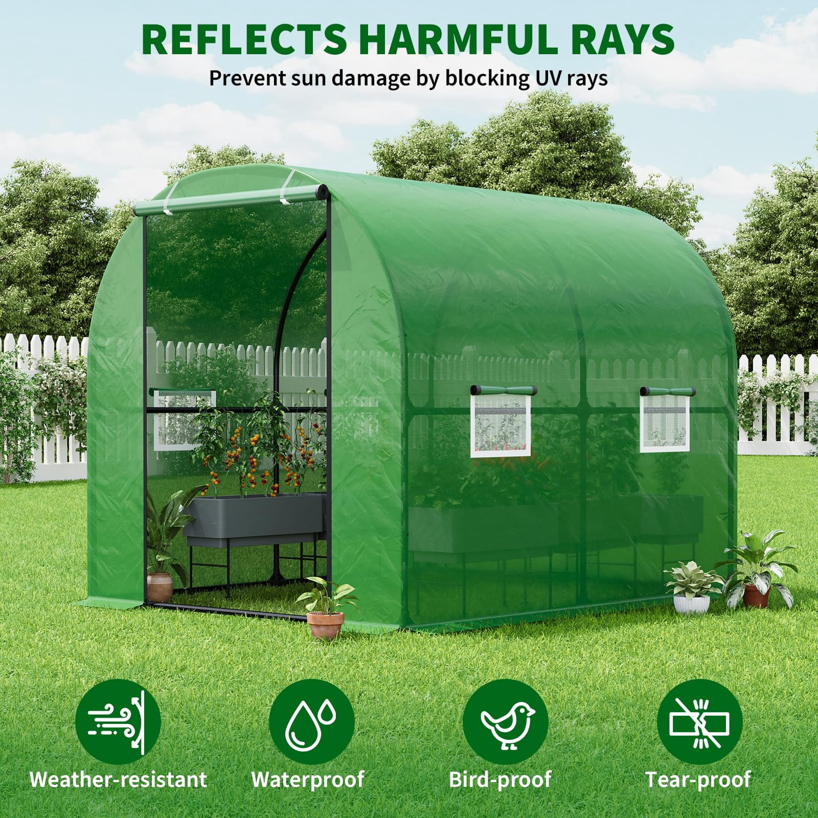 8.2x6.6x6.6 ft Premium Greenhouse for Outdoors,Upgraded Portable Walk-in Heavy Duty Frame Large Garden Plant Hot Outside Hoop House,Green