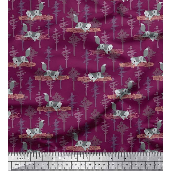 Soimoi Rayon Fabric Tree & Sloth Cartoon Decor Fabric Printed Yard 56 Inch Wide