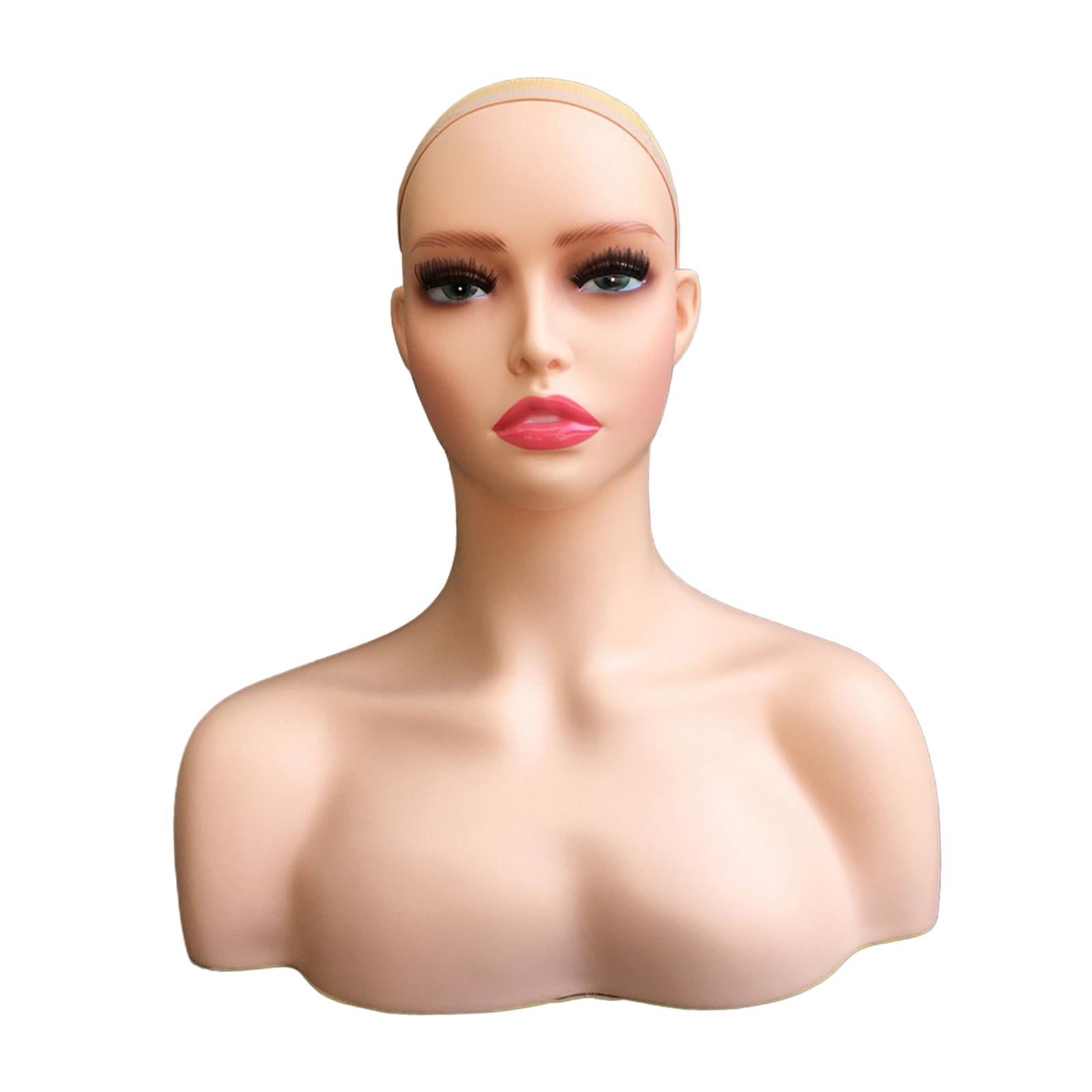Female Mannequin Head Display Model Brown Cosmetology Holder Bald Manikin Head for Display Making Home Style H