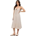 thumbnail image 4 of Fiophy 100% Linen Dress V Neck Tie Front Sleeveless Spaghetti Strap Summer Casual Midi Summer Beach Dresses,Flax, L, 4 of 8