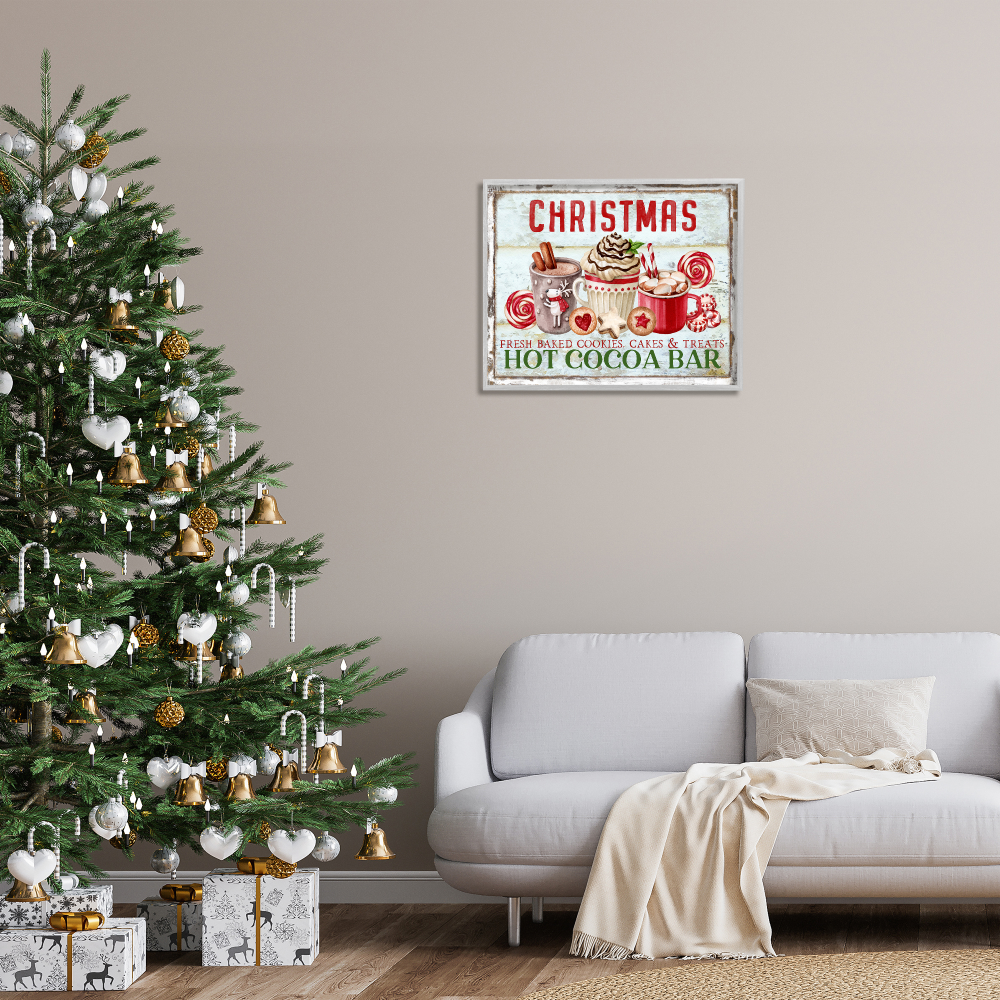 Stupell Industries Festive Hot Chocolate Holiday Painting Gray Framed Art Prints Wall Art, 30 x 24