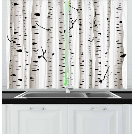 Curtains For Black And White Living Room Birch Tree Curtains 2 Panels Set, Forest Seasonal Nature Woodland Leafless Branches Grove Botany Illustration, Window Drapes for Living Room Bedroom, 55W X 39L Inches, Black and White, by Ambesonne ()