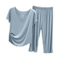thumbnail image 1 of Conjunto de pijama WSereluxe, top de manga corta de verano con pantalón capri, ropa de casa ligera e informal para mujer, 1 of 3