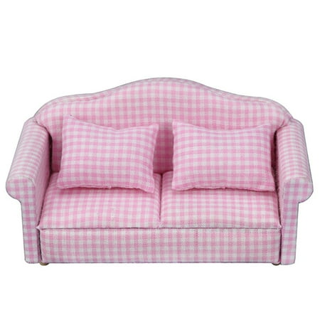 

Mini Sofa Model Decoration Models Doll House Furniture Decorations Miniature Toy Cloth Wood Pink