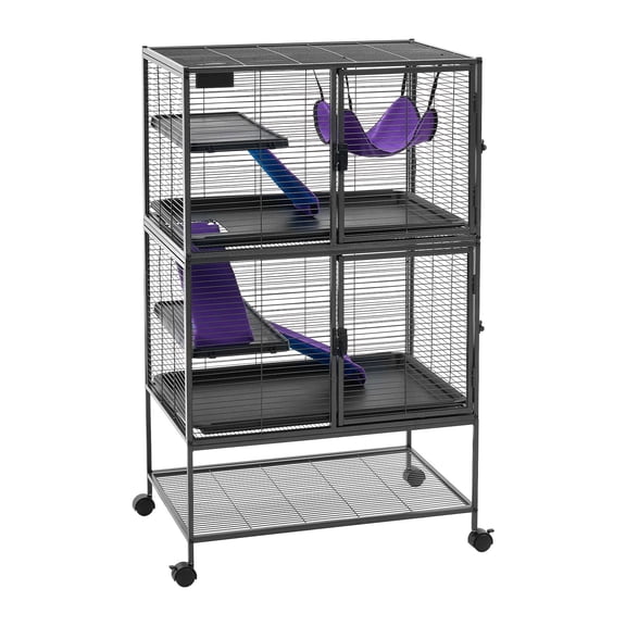 KFFKFF Metal 4-Tier Small Animal Cage 51.2"H with Wheels, 0.55" Wire Spacing, Includes Hammock, Ramps, Tray & Doors for Ferrets, Chinchillas, Sugar Gliders, Guinea Pigs & Rabbits