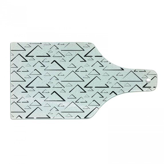 Geometric Cutting Board, Hand Drawn Triangles Creative Abstract Minimalist Urban Style Artisan Print, Decorative Tempered Glass Cutting and Serving Board, Wine Bottle Shape, Black White, by Ambesonne