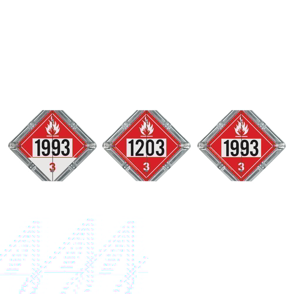 Aluminum Flip File Hazmat Placard, 3-Legend Numbered Set - 13.75" x 13.75" Galvanized Steel Back Plate with 2 Clipped Corners