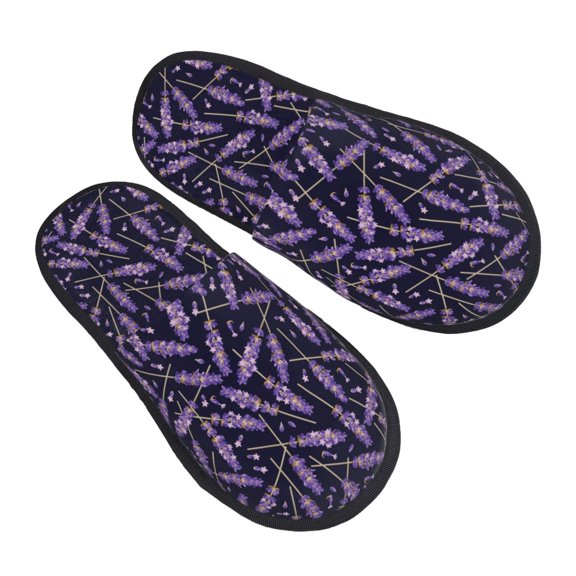 House Slippers for Women Men - Lavender Flowers Black Purple Lightweight House Shoes Fuzzy Slippers, Soft Slip-On Cozy House Slippers for Woman Indoor Outdoor