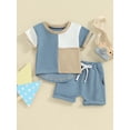 thumbnail image 3 of Musuos Toddler Boy Girl Summer Clothes 3 6 12 18 24M 3Y Contrast Color Short Sleeve T-Shirt with Solid Color Shorts Casual 2Pcs Outfit, 3 of 10