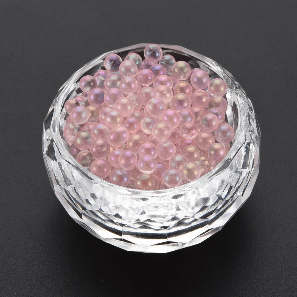 DIY Nail Art Decoration Mini Glass Beads Tiny Caviar Nail Beads AB Color Plated Round No Hole Pink 3.5mm about 450g/bag DIY