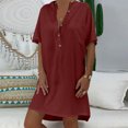 thumbnail image 1 of Robes pour Femmes 2024 Été Surdimensionnée Décontractée Ample Solide Coton Col en V Manches Courtes Robe d'Été 50 % de Rabais Liquidation!, 1 of 6