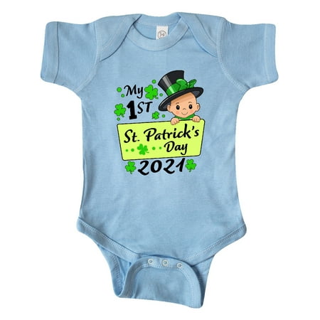 

Inktastic My First St. Patrick s Day- Baby in Top Hat with Bow Gift Baby Boy or Baby Girl Bodysuit