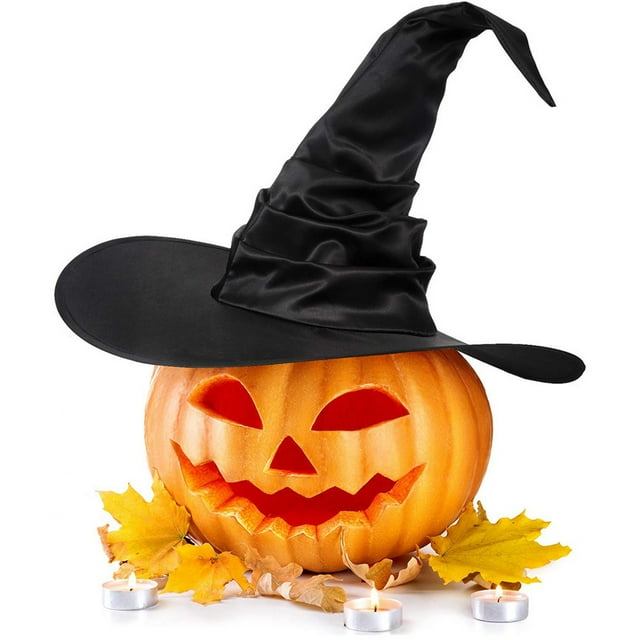 Sombrero de Bruja Plisado para Mujer, Accesorio para Disfraz de Bruja de Halloween, Tocado de Mago para Fiestas, Sombrero Puntiagudo de Visera Ancha, Negro