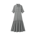thumbnail image 6 of Blmnix Long Dresses Woman Dress Button Down Fit & Flare Flowy Dress Dress Gray Maxi Collared 3/4 Sleeve Exterior Pocket Summer Dresses XL, 6 of 6
