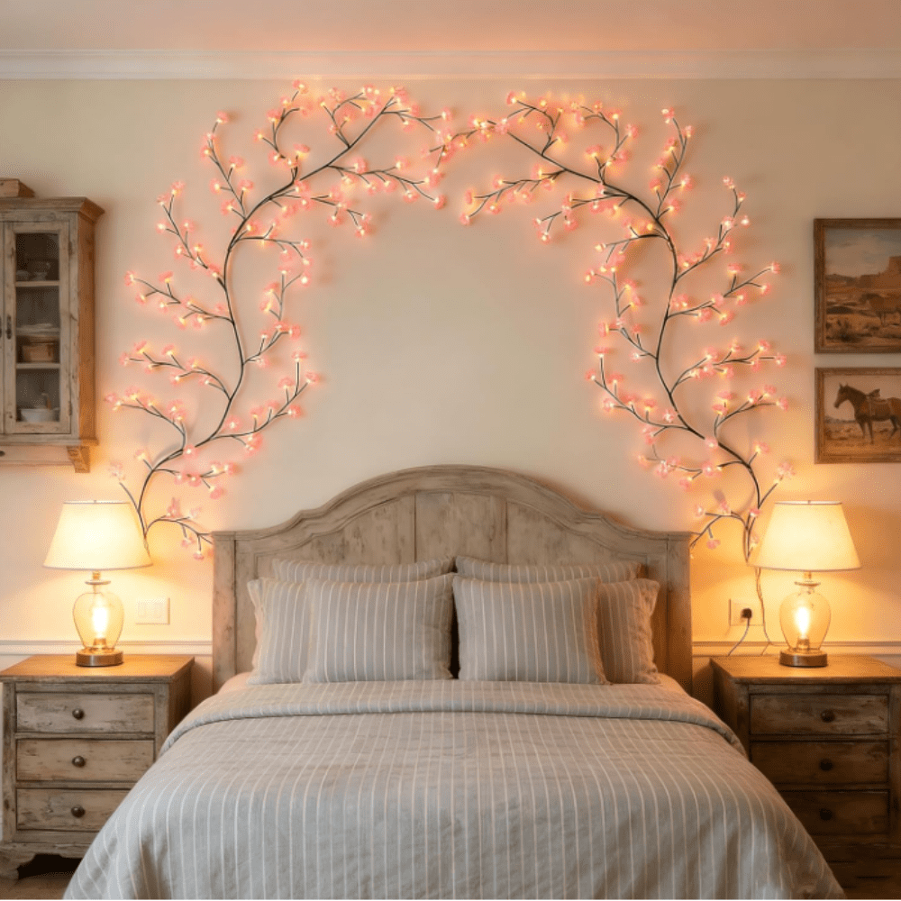 Cherry LED Tree Branch Lights for Wall, Cherry Blossom Willow Vine Twig Decor Garland, USB-Powered with 8 Lighting Modes,Christmas Decorations Indoor for Home Wall Door Window 1.2M 48LED