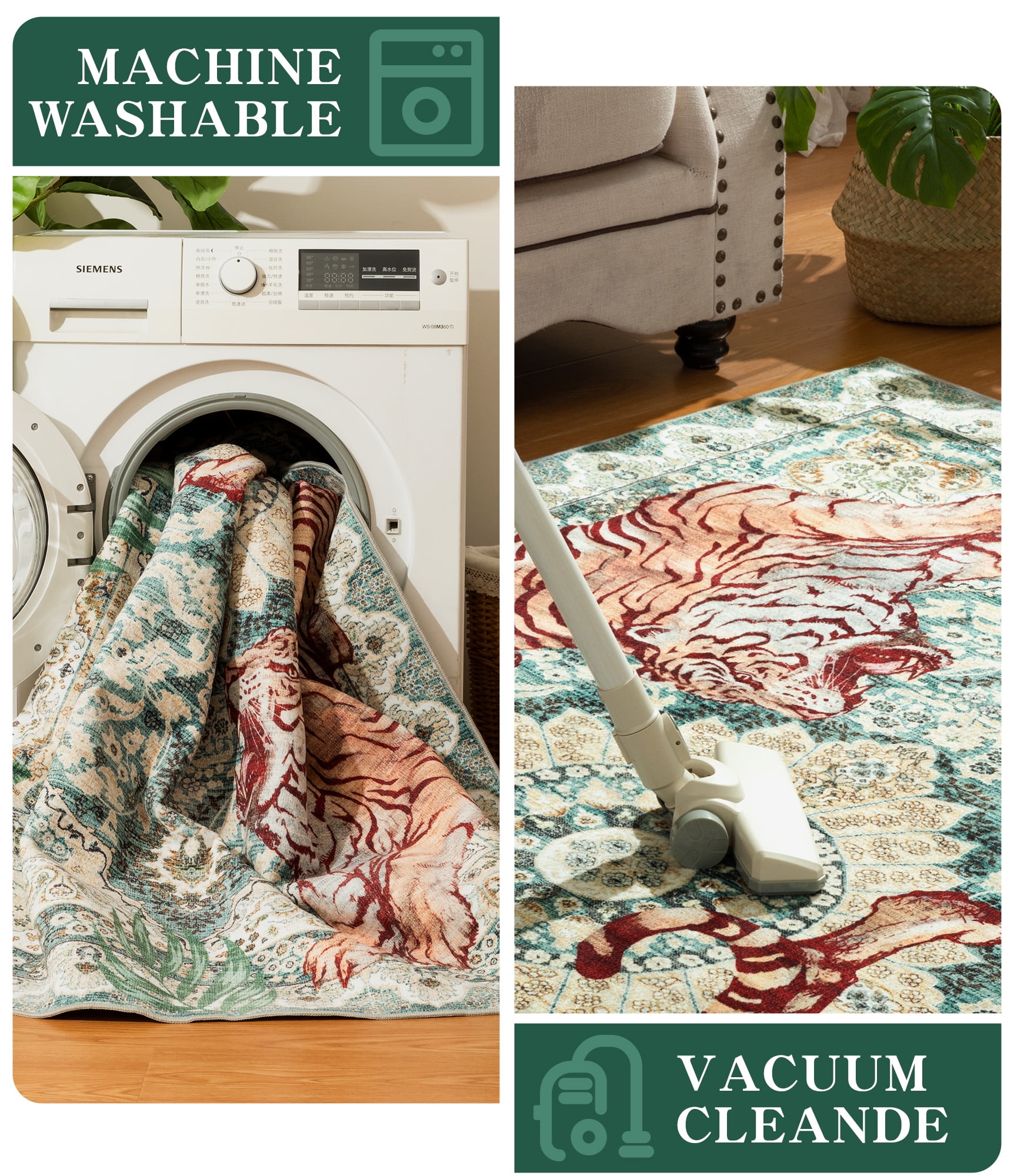 ChakmeOne Area Rugs 9x12 Ft Rugs for Living Room，Animal Print, Machine Washable, Non-Slip Stain Resistant Soft Carpet for Bedroom, Dining Room, Farmhouse, Nursery, Hallway Home Decor