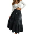 thumbnail image 2 of yueewhu Women Tiered Ruffle Hem Denim Maxi Skirt Solid High Waist Buttons Jean Skirt Vintage Washed Swing Party Streetwear (Black, S), 2 of 7