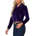 thumbnail image 4 of INSPIRE CHIC Women's Velvet Jacket Faux Flap Pocket Long Sleeves Button Front Casual Jacket S Dark Purple, 4 of 6